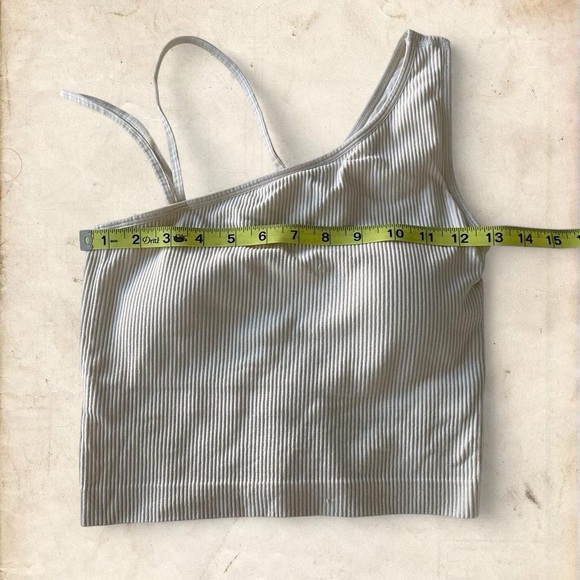 Cream Asymmetrical Ribbed Tank Top - Picture 5 of 9